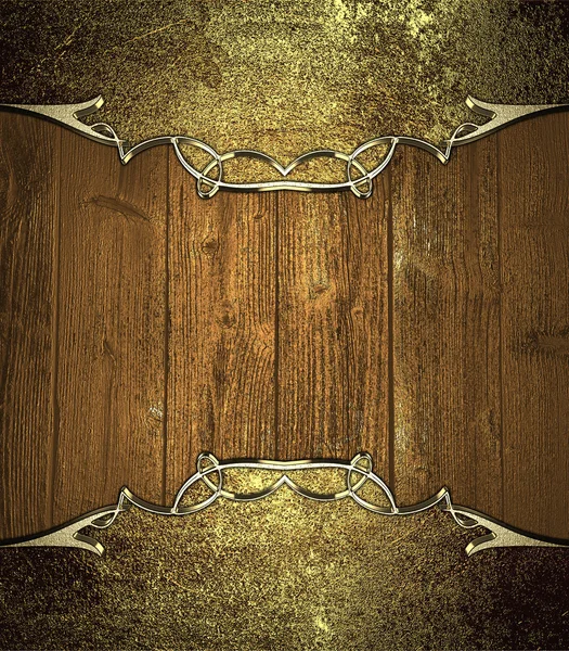 Ξύλινο υπόβαθρο με χρυσό vintage άκρα. Πρότυπο σχεδίασης. Design site — Φωτογραφία Αρχείου