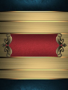 Arka plan mavi kenarları ile altın şeritler ve altın trim ile kırmızı işaret. Tasarım şablonu. Tasarım sitesi