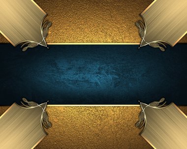 Altın arka plan ile altın köşeli mavi bir işaret. Tasarım şablonu. Tasarım sitesi