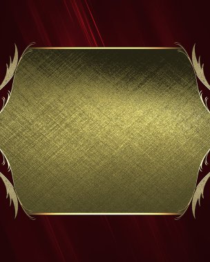 Kırmızı arka plan desenleri kenarlarda ile altın bir plaka. Tasarım şablonu