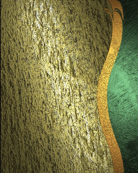 Abstracte grunge gouden achtergrond met een groene lint. Ontwerpsjabloon — Stockfoto