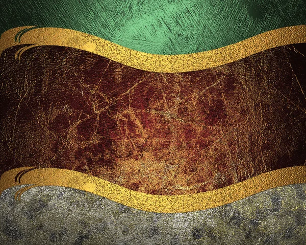 Grunge roter Hintergrund mit goldenem Riss und grünem Rand. Designvorlage — Stockfoto
