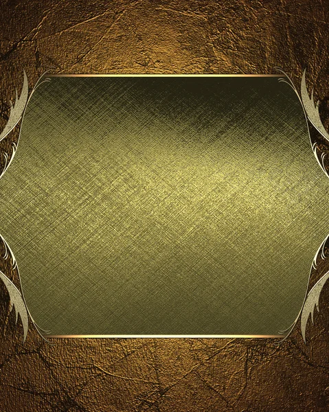 Grunge altın arka plan desenleri kenarlarda ile altın bir plaka. Tasarım şablonu — Stok fotoğraf