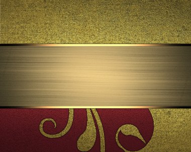 Grunge altın arka plan deseni ve kırmızı kenarı altın bir plaket ile