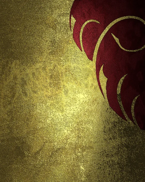Grunge zlatý textury s škrábance a vzor v rohu na červeném pozadí — Stock fotografie