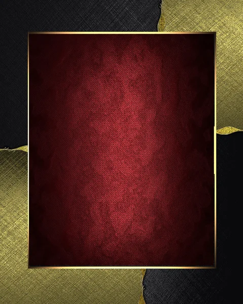 Black background with a red plate in gold finish — Stock Photo, Image