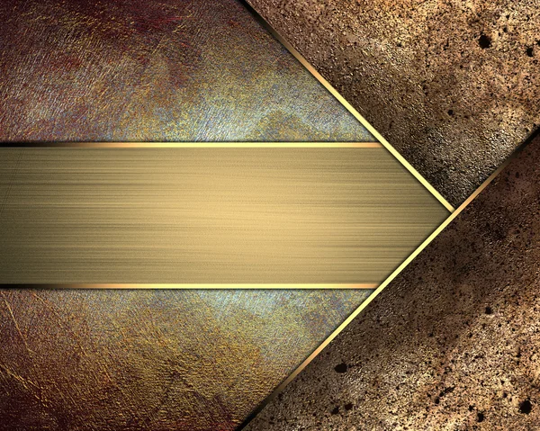 Textura metálica abstrata com bordas enferrujadas e fita dourada — Fotografia de Stock