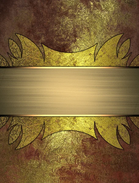 Red texture with worn gold with metal plates and gold ribbon. Template — Stock Photo, Image