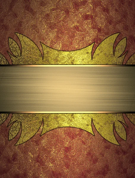 Red texture with worn gold with metal plates and gold ribbon. Template — Stock Photo, Image