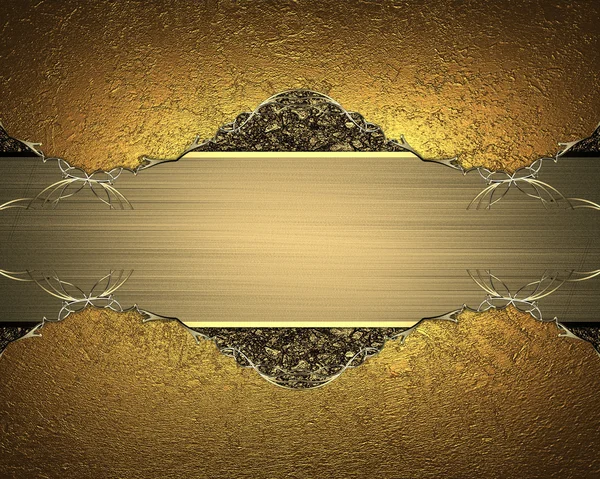 Gold grunge texture with gold plate gold trim. Template Design. — Stock Photo, Image