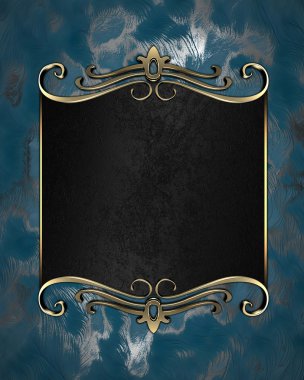 Mavi arka plan siyah bir plaka altın trim