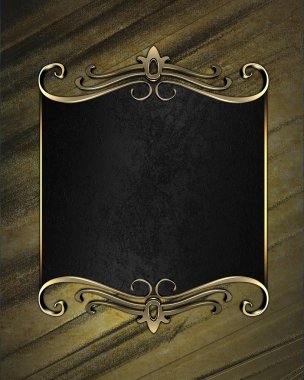 Grunge sarı arka plan siyah plaka altın trim ile