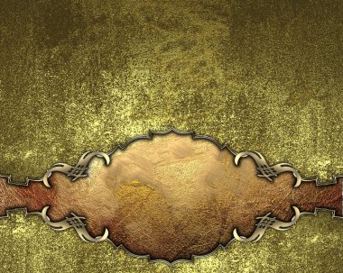 Tasarım şablonu. Grunge altın arka plan ile metal bir tabela. Tasarım şablonu