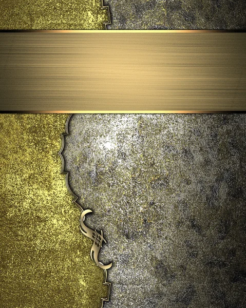 Grunge gouden plaat met abstracte rand en metalen lint. Ontwerpsjabloon — Stockfoto