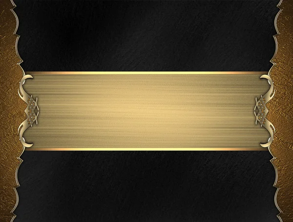 Template gold frame on black background with gold ribbon. Design template. Design for site — Stock Photo, Image