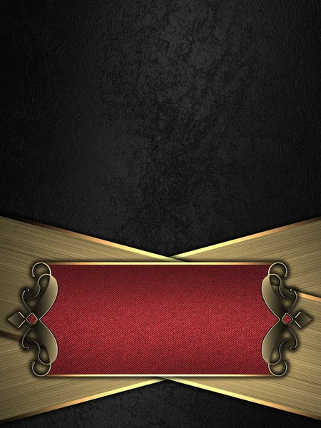 Black background with gold stripes and a red sign with gold decoration. Design template. Design for site — Stock Photo, Image