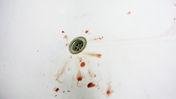 Le sang coule dans la baignoire et coule dans le drain 