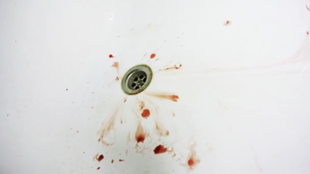 Blood dripping into the tub and flows down the drain — Stock Video