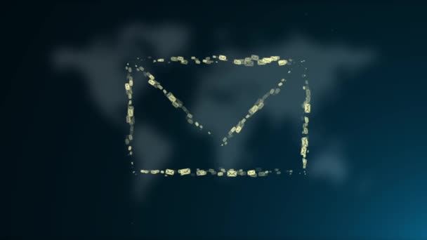 Animiertes E-Mail-Symbol auf dem Hintergrund verschwommene Weltkarte — Stockvideo