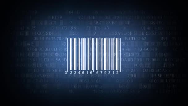 Barcode-Scanner per Barcodeleser. Nahaufnahme auf einer Reihe von Ziffern. Chaos-Ziffern. Animieren des hexadezimalen Hintergrundcodes — Stockvideo