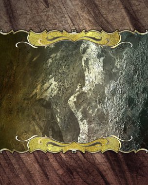 Tasarım için öğe. Tasarım şablonu. Metal plaka yazıt ile kahverengi grunge arka plan