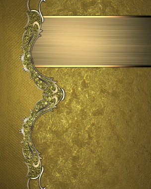 Tasarım için öğe. Tasarım şablonu. Sarı bir arka plan üzerinde altın süslemeli altın tasarımı öğesi