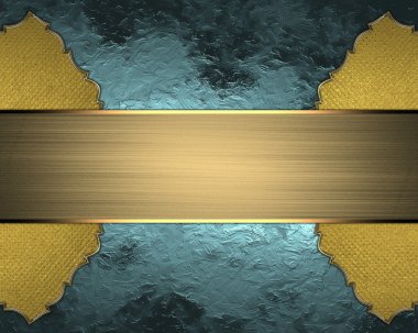 Tasarım için altın öğe. Tasarım şablonu. Mavi doku altın süsler ve metin bir işareti ile