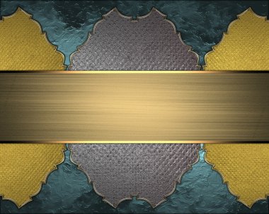 Tasarım için altın öğe. Tasarım şablonu. Mavi doku altın süsler ve metin bir işareti ile