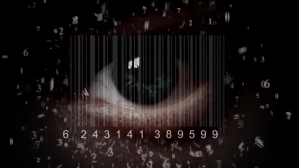 Ανθρώπινο μάτι με ολοκληρωμένη barcode σε αυτό. cyborg — Αρχείο Βίντεο