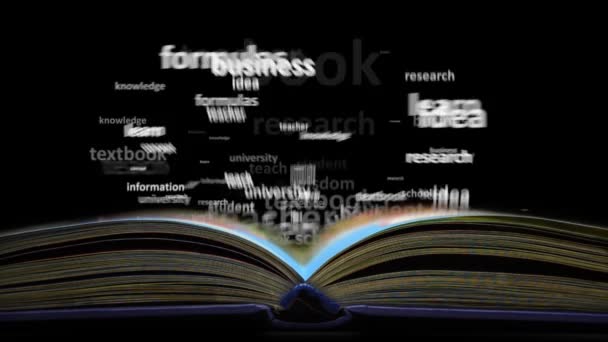 Koncepce vzdělávání slovo. Slovo mrak z knihy — Stock video