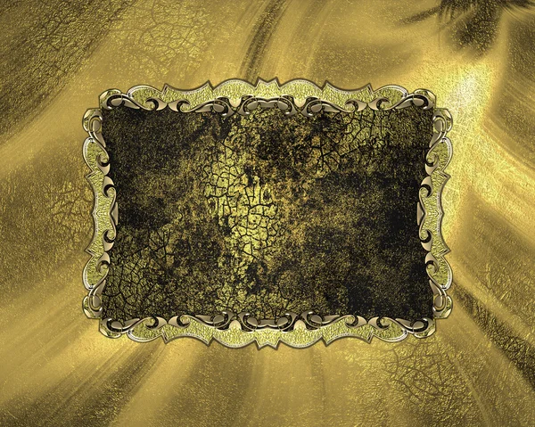 Elemento para el diseño. Plantilla para diseño. Fondo dorado con placa oscura con grietas — Foto de Stock