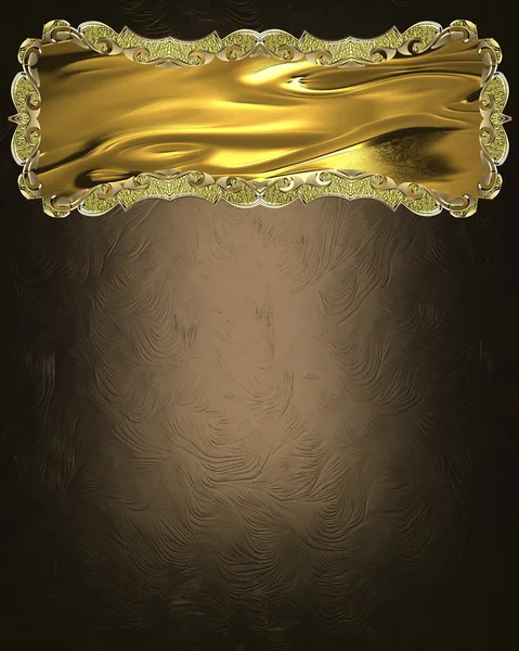 Elemento para el diseño. Plantilla para diseño. Fondo marrón con una placa de oro con patrón de oro — Foto de Stock