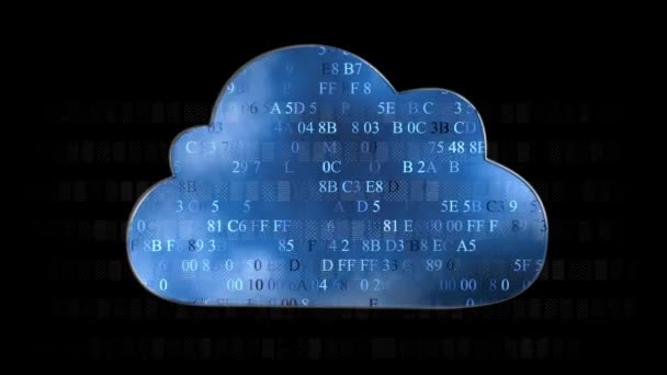 Computação em nuvem feita com conceito de código hexadecimal. Fluxo de informações para a nuvem — Vídeo de Stock