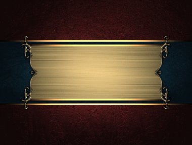 Grunge kırmızı arka plan ile bir altın plaka. Tasarım için öğe. Tasarım şablonu.