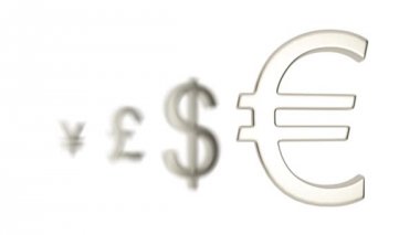 Euro para birimiyle farklı işaretler. Euro, dolar, sterlin, yen
