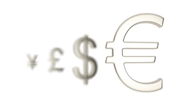 Euro-valutan med olika tecken. Euro, pund, dollar, yen — Stockvideo