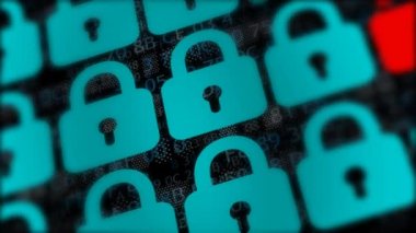 Internet güvenlik kavramı açık kırmızı virüs asma kilit veya Hack tehdidi ile güvenli