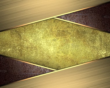 Grunge gold background with frame of the metal plates. Element for design. Template for design. Abstract grunge background.