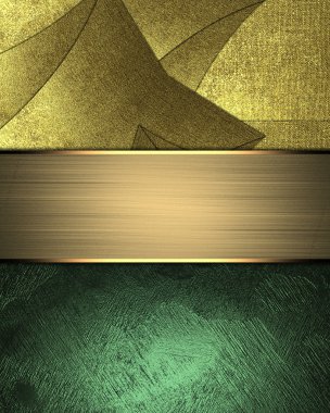 Abstract gold background from pieces of metal with green plate. Template for decorating site text, the certificate presentation