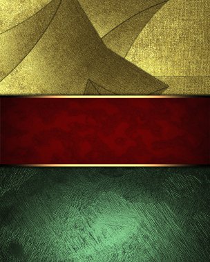 Abstract gold background from pieces of metal with green plate. Template for decorating site text, the certificate presentation