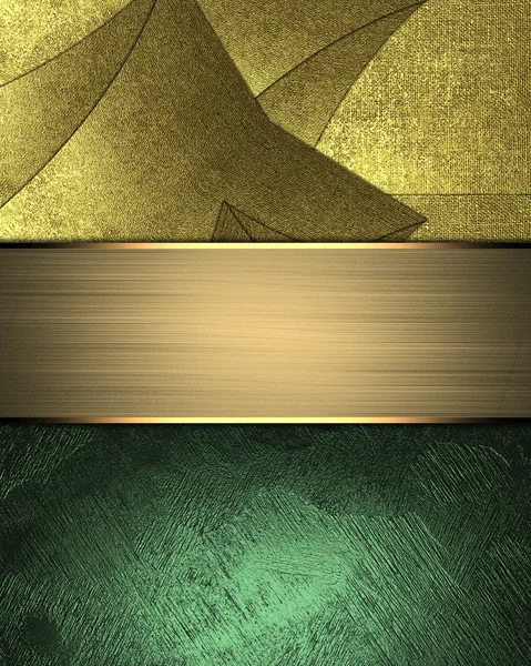 Abstract gold background from pieces of metal with green plate. Template for decorating site text, the certificate presentation — Zdjęcie stockowe