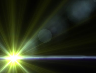 Tasarım şablonu - yıldız, güneş objektif parlama ile. Işınları arka plan. Yeşil yıldız. Renkli