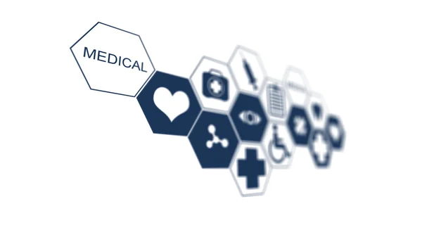 Modern computer interface as medical concept. Table of medical symbols — Stock Photo, Image