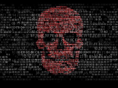 Bilgisayar güvenlik anlayışı. Onaltılı kodunu kafatası. Korsan online. Siber suçlular. Hackerlar kodu kırık