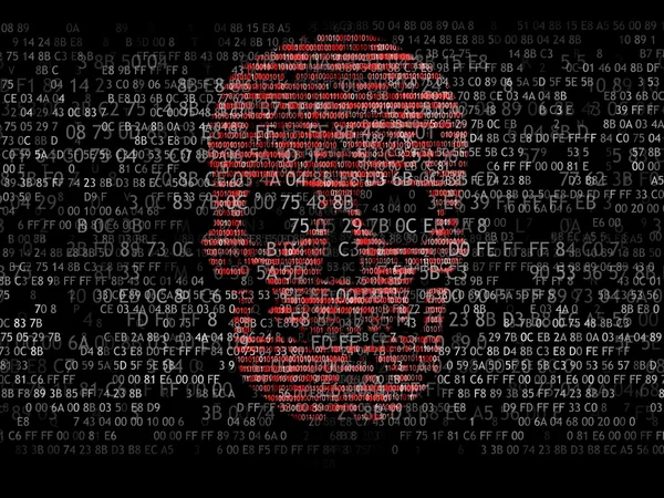 Concetto di sicurezza informatica. Il cranio del codice esadecimale. Pirata online. Criminali informatici. Gli hacker hanno decifrato il codice Immagine Stock