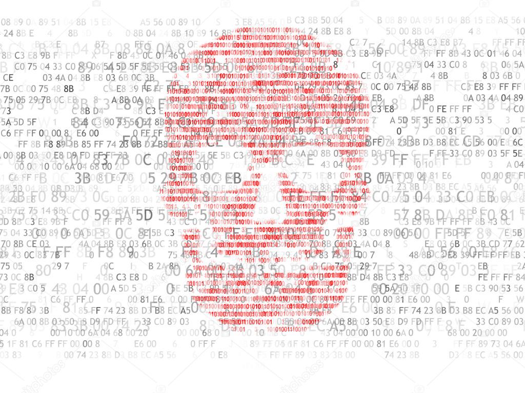Concept of computer security. The skull of the hexadecimal code. Pirate online. Cyber criminals. Hackers cracked the code