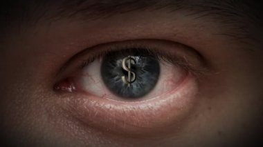 Animasyon bir adamın gözlerinde dolar simgesiyle