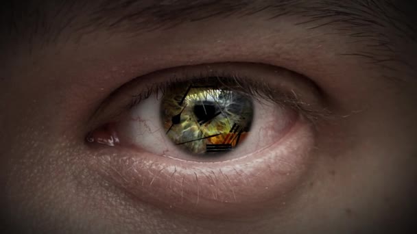 時計、ダイヤル、および男性の目のメカニズムの手 — ストック動画