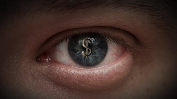 Animación de un hombre con símbolo del dólar en el ojo — Vídeos de Stock