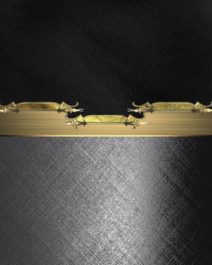 Black background with a metal plate with a gold ornament. Element for design. Template for design. copy space for ad brochure or announcement invitation, abstract background